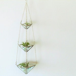 Air Plant Holder Mini 3 Tiered Faceted Clear Stained Glass Hanging Terrarium image 5