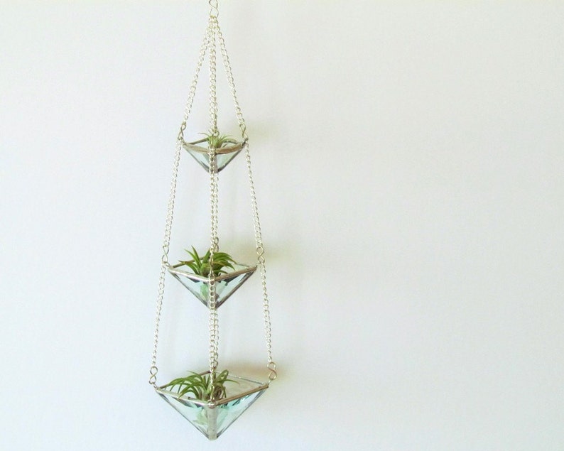 Air Plant Holder Mini 3 Tiered Faceted Clear Stained Glass Hanging Terrarium image 5