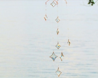 All Stars Hanging Mobile of Clear Glass Crystal and Copper