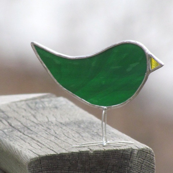 Green Stained Glass Bird Suncatcher Standing Chick Ornament Christmas Decor