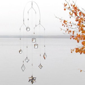 Clear Beveled Stained Glass Geometric Suncatcher Mobile