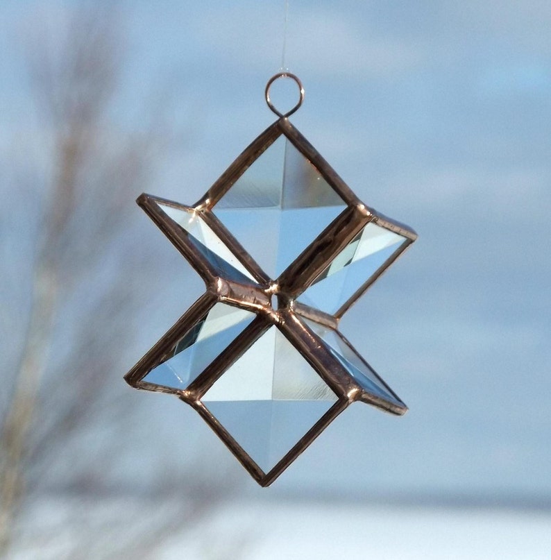 3D Clear Stained Glass Star Suncatcher With Copper Colored Etsy UK