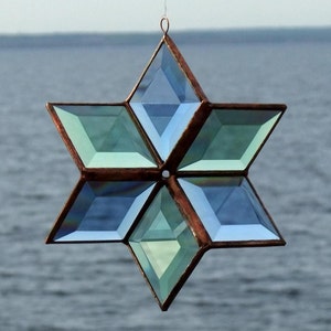 Blue and Green Beveled Glass Star Sculpture Indoor Outdoor Garden Art image 5