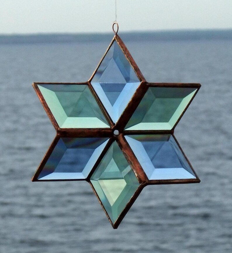 Blue and Green Beveled Glass Star Sculpture Indoor Outdoor Garden Art image 5