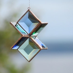 3D Stained Glass Star Blue Green Copper Suncatcher Handcrafted in Canada zdjęcie 2