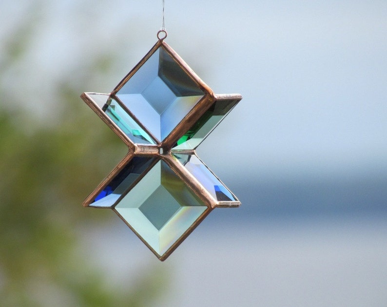 3D Stained Glass Star Blue Green Copper Suncatcher Handcrafted in Canada zdjęcie 2