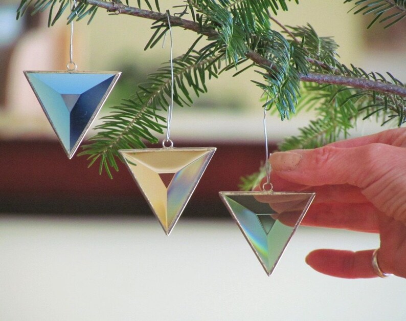 Geometric Glass Ornaments Christmas Tree Decorations Triangle Etsy