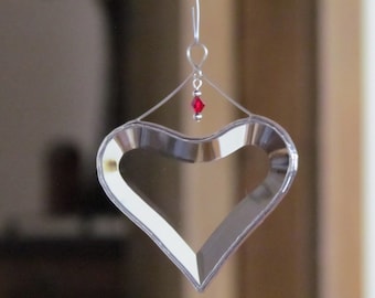 January Birthday Glass Heart Suncatcher Red Garnet Glass Crystal Birthday Beveled Glass Heart Ornament Made in Canada Valentine Gift Idea