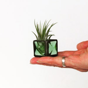 Mini Air Plant Holder Green Stained Glass Terrarium Cubed Glass Box Planter