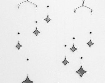 Midnight All Stars Hanging Mobile Smoky Grey Gray and Jet Black Glass Crystal Neutral Decor