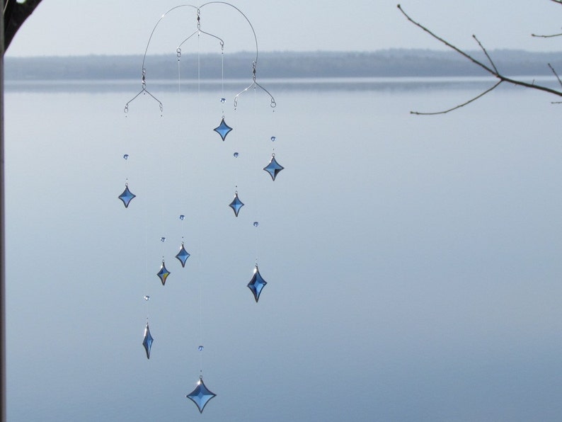 Blue All Stars Hanging Mobile Clear Glass Crystal and Silver Colors image 8