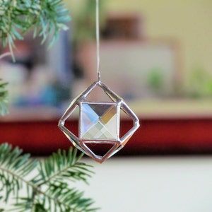 Christmas Ball Tree Decoration Clear Glass Crystal Geometric Holiday Ornament Modern 3D Stained Glass Globe Suncatcher image 2