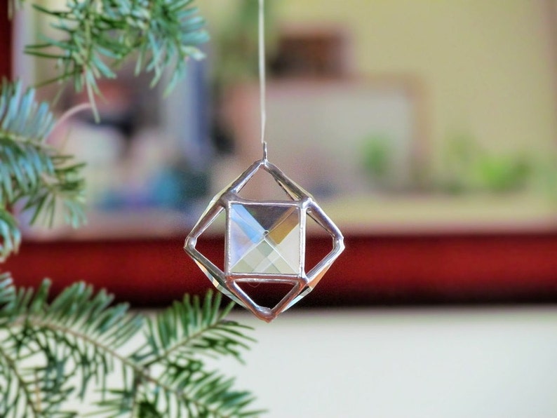 Christmas Ball Tree Decoration Clear Glass Crystal Geometric Holiday Ornament Modern 3D Stained Glass Globe Suncatcher image 2