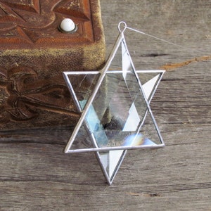 Beveled Stained Glass Star of David Ornament Hanging Geometric Six-Point Star Suncatcher Hanukkah Holiday Decor Made in Canada image 9