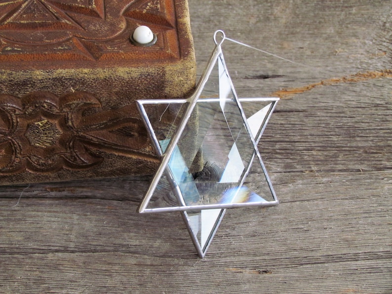 Beveled Stained Glass Star of David Ornament Hanging Geometric Six-Point Star Suncatcher Hanukkah Holiday Decor Made in Canada image 9