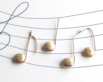 Three Glass Musical Notes Almond Beige Copper Suncatcher Ornaments