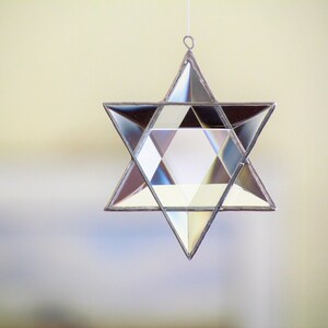 Beveled Stained Glass Star of David Ornament Hanging Geometric Six-Point Star Suncatcher Hanukkah Holiday Decor Made in Canada image 4