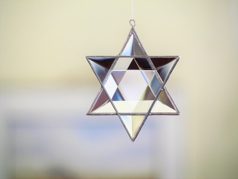 Beveled Stained Glass Star of David Ornament Hanging Geometric Six-Point Star Suncatcher Hanukkah Holiday Decor Made in Canada image 4