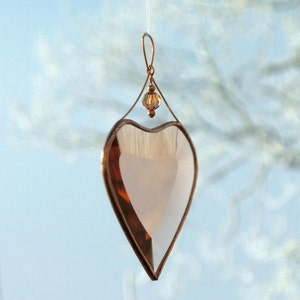 Peach Champagne Beveled Glass Heart Suncatcher Ornament with Beads and a Copper Line image 10