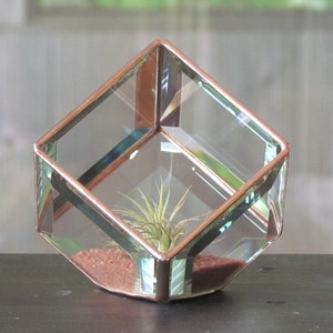 Geometric Air Plant Holder Stained Glass Terrarium Asymmetrical Glass Cubed Box Vase Clear Copper Colors Handmade in Canada image 3