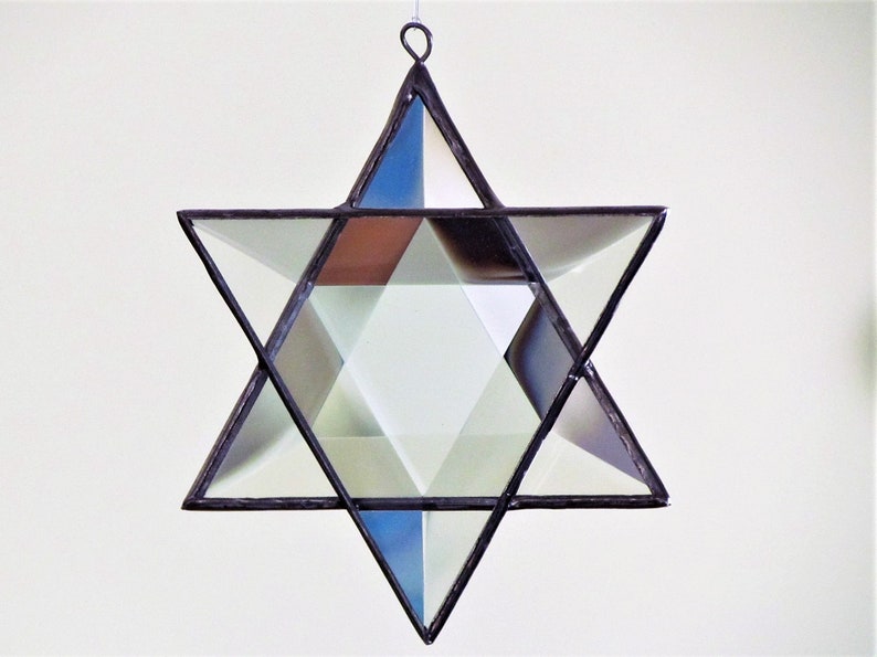 Beveled Stained Glass Star of David Ornament Hanging Geometric Six-Point Star Suncatcher Hanukkah Holiday Decor Made in Canada image 2