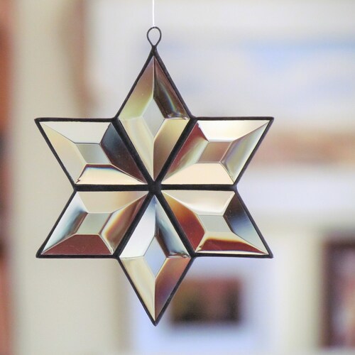 3D Handmade Stained Glass Star Suncatcher in Clear Beveled Etsy