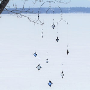 All Stars Hanging Mobile Blue, Gray Grey and Clear Glass Crystal and Silver Colors Made in Canada image 3