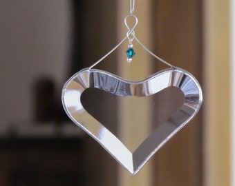 May Birthday Suncatcher, Emerald Green Crystal Accented Hanging Heart Window Orrnament, Gift Boxed, Handmade in Canada