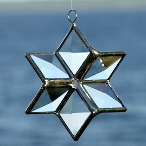 3D Clear Beveled Stained Glass Star Suncatcher Six Point Star Geometric Hanging Ornament Decoration