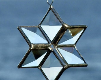 3D Clear Beveled Stained Glass Star Suncatcher Six Point Star Geometric Hanging Ornament Decoration