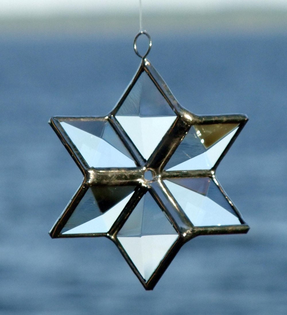 3D Clear Beveled Stained Glass Star Suncatcher Six Point Star