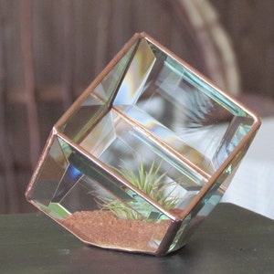 Geometric Air Plant Holder Stained Glass Terrarium Asymmetrical Glass Cubed Box Vase Clear Copper Colors Handmade in Canada image 4