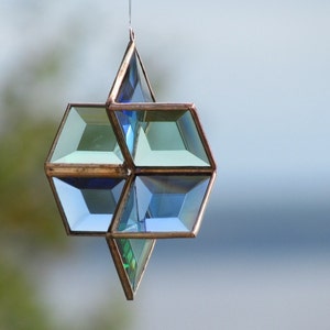 3D Stained Glass Star Blue Green Copper Suncatcher Handcrafted in Canada zdjęcie 3