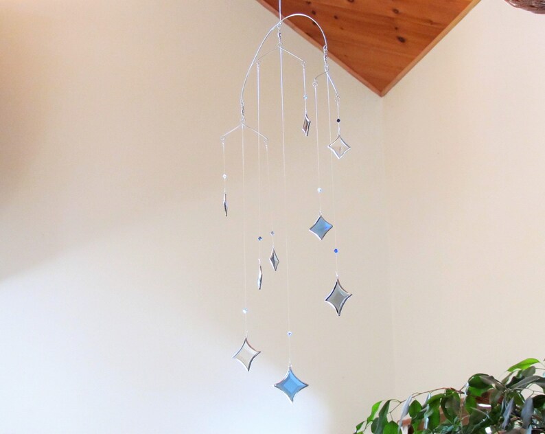 All Stars Hanging Mobile Blue, Gray Grey and Clear Glass Crystal and Silver Colors Made in Canada image 8