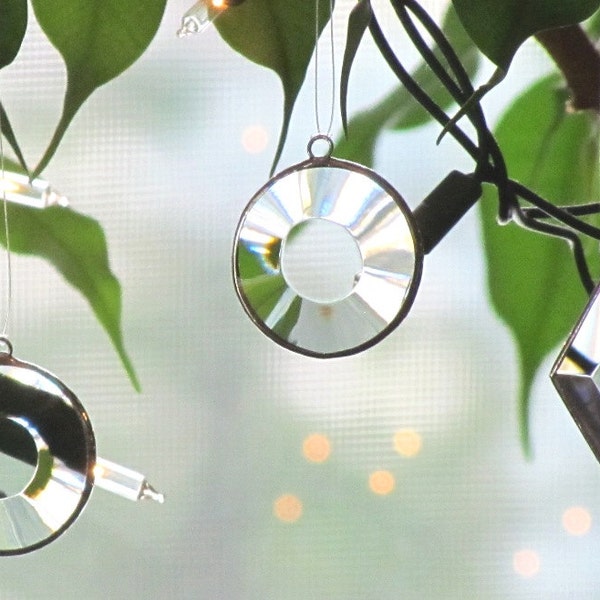 Mini Clear Geometric Beveled Stained Glass Suncatchers Tree Ornaments - Set of Three