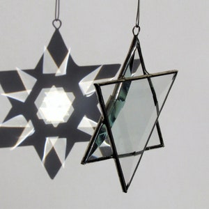 Beveled Stained Glass Star of David Ornament Hanging Geometric Six-Point Star Suncatcher Hanukkah Holiday Decor Made in Canada image 7