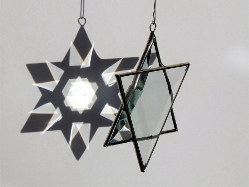 Beveled Stained Glass Star of David Ornament Hanging Geometric Six-Point Star Suncatcher Hanukkah Holiday Decor Made in Canada image 7