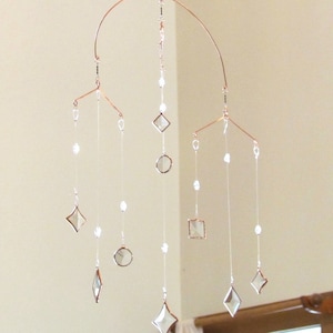 Geometric Hanging Mobile Glass Crystal and Copper Stained Glass Art Made in Canada