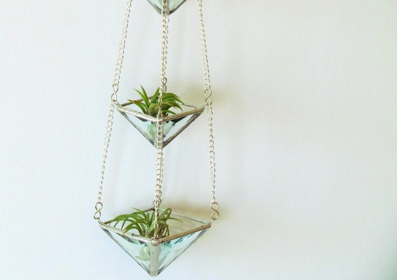 Air Plant Holder Mini 3 Tiered Faceted Clear Stained Glass Hanging Terrarium image 2