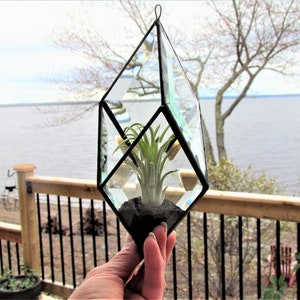 Terrarium för luftväxter i målat glas: Diamantgeometrisk hängande vas