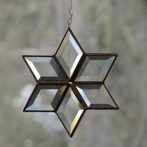 Morphing Star Suncatcher, 3D Clear and Copper Toned Beveled Stained Glass Ornament, Indoor Outdoor Garden Art, Handcrafted in Canada image 9