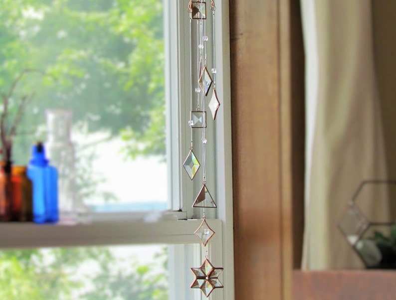 Hanging Geometric Mobile Glass Crystal Copper Handmade Stained Glass Art Mobile image 6