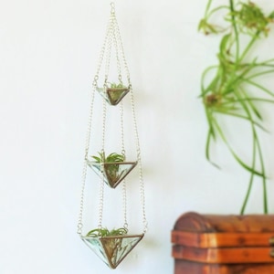 Air Plant Holder Mini 3 Tiered Faceted Clear Stained Glass Hanging Terrarium image 1