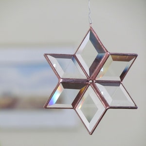 Morphing Star Suncatcher, 3D Clear and Copper Toned Beveled Stained Glass Ornament, Indoor Outdoor Garden Art, Handcrafted in Canada image 10