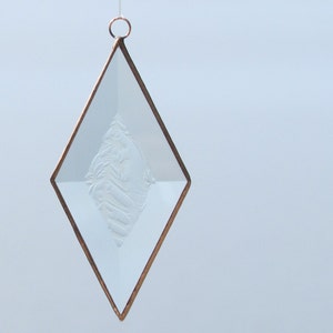 Clear and Copper Frosty Diamond Shaped Beveled Stained Glass Suncatcher Ornament Made in Canada image 2