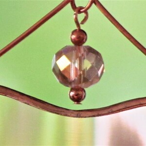 Peach Champagne Beveled Glass Heart Suncatcher Ornament with Beads and a Copper Line image 5