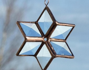 3D Clear Beveled Stained Glass Star Suncatcher with Copper Colored Lines, Sparkling Bright Morphing Crystal Ornament, Handcrafted in Canada