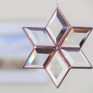 Morphing Star Suncatcher, 3D Clear and Copper Toned Beveled Stained Glass Ornament, Indoor Outdoor Garden Art, Handcrafted in Canada image 1