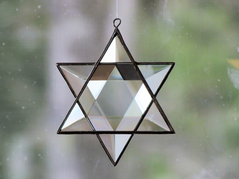 Beveled Stained Glass Star of David Ornament Hanging Geometric Etsy