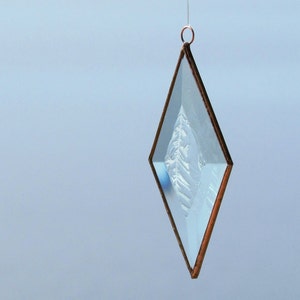 Clear and Copper Frosty Diamond Shaped Beveled Stained Glass Suncatcher Ornament Made in Canada image 4